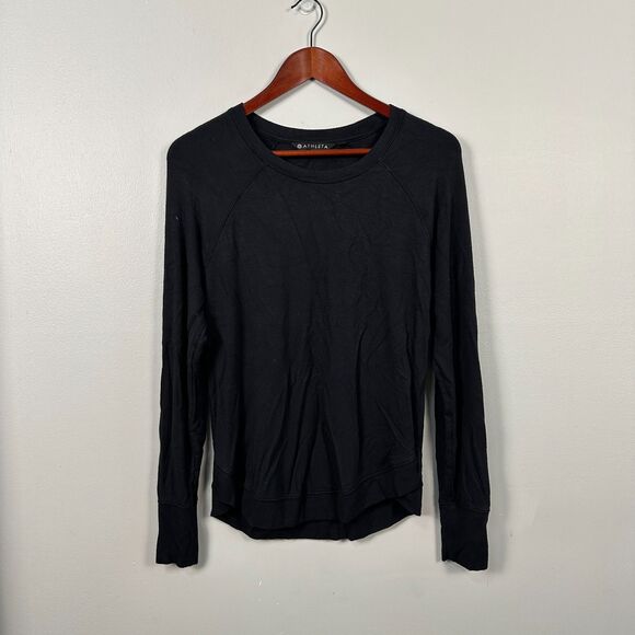 Athleta Mindset Crewneck Sweatshirt Sweater Black Long Sleeve Modal Size Small - Picture 1 of 4